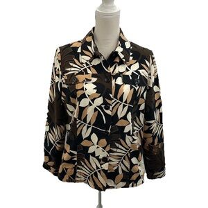 Laura Ashley Brown Floral Embroidered Canvas Jacket Women’s Medium Lined Cotton